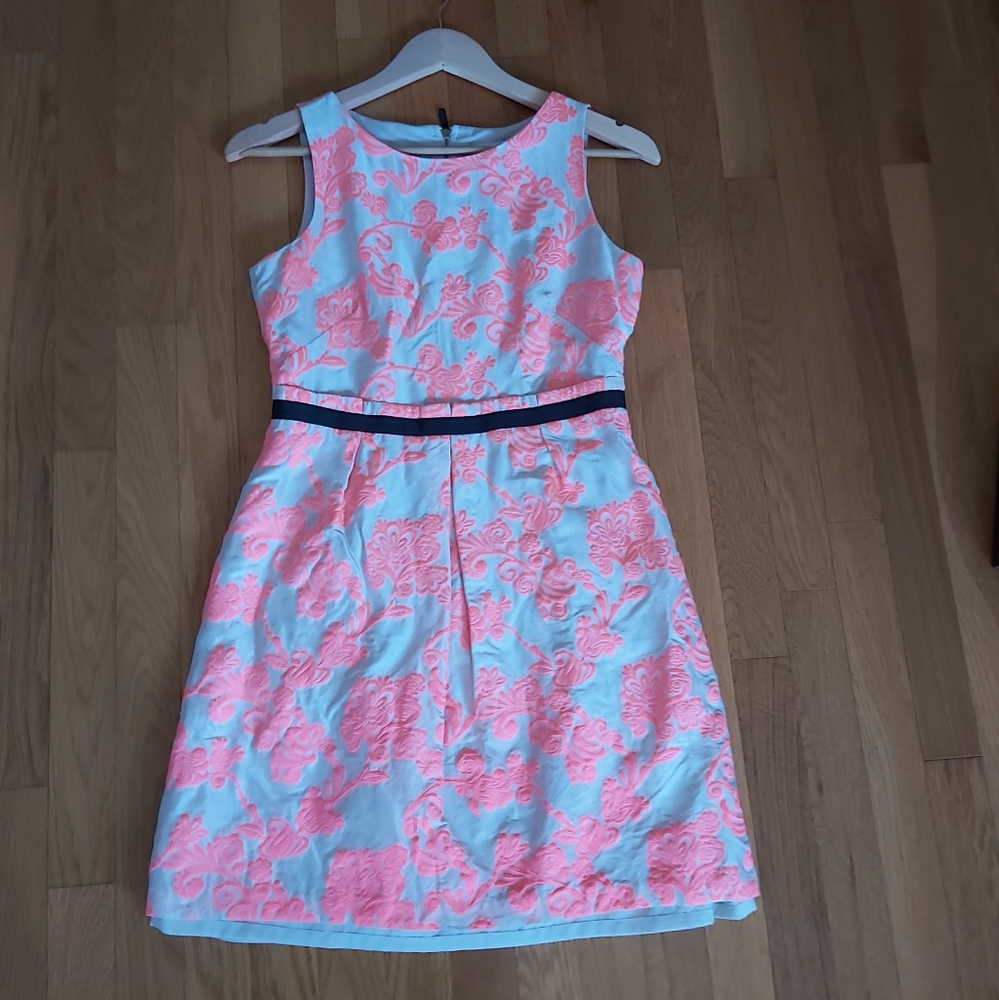 LOFT Pink Fit and Flare Midi Dress with Short Sleeves for Cocktail